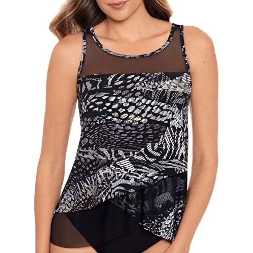 Miraclesuit Tankini Top Womens‎ 16 Black Lux Linx Mirage High Neck  6537341